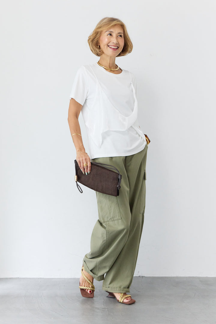 [SET]シアーレイヤードキャミTシャツ+テンセルカーゴパンツ(2set)