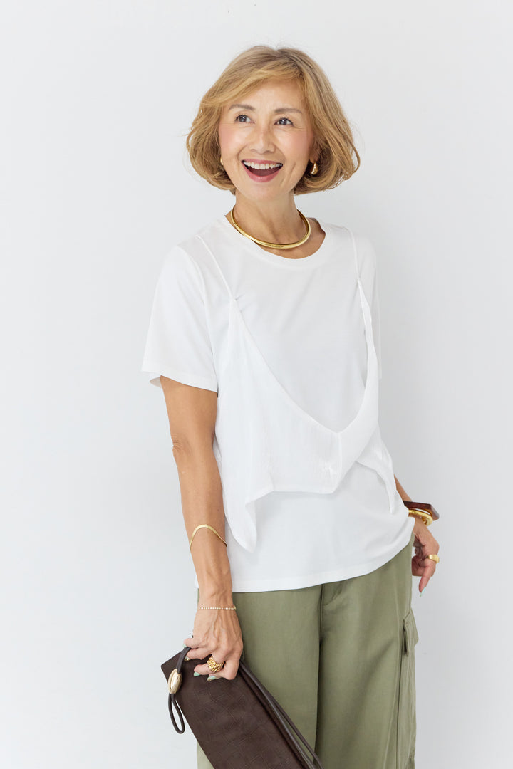 [SET]シアーレイヤードキャミTシャツ+テンセルカーゴパンツ(2set)