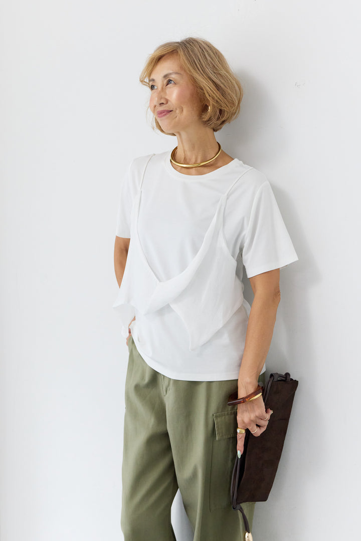 [SET]シアーレイヤードキャミTシャツ+テンセルカーゴパンツ(2set)