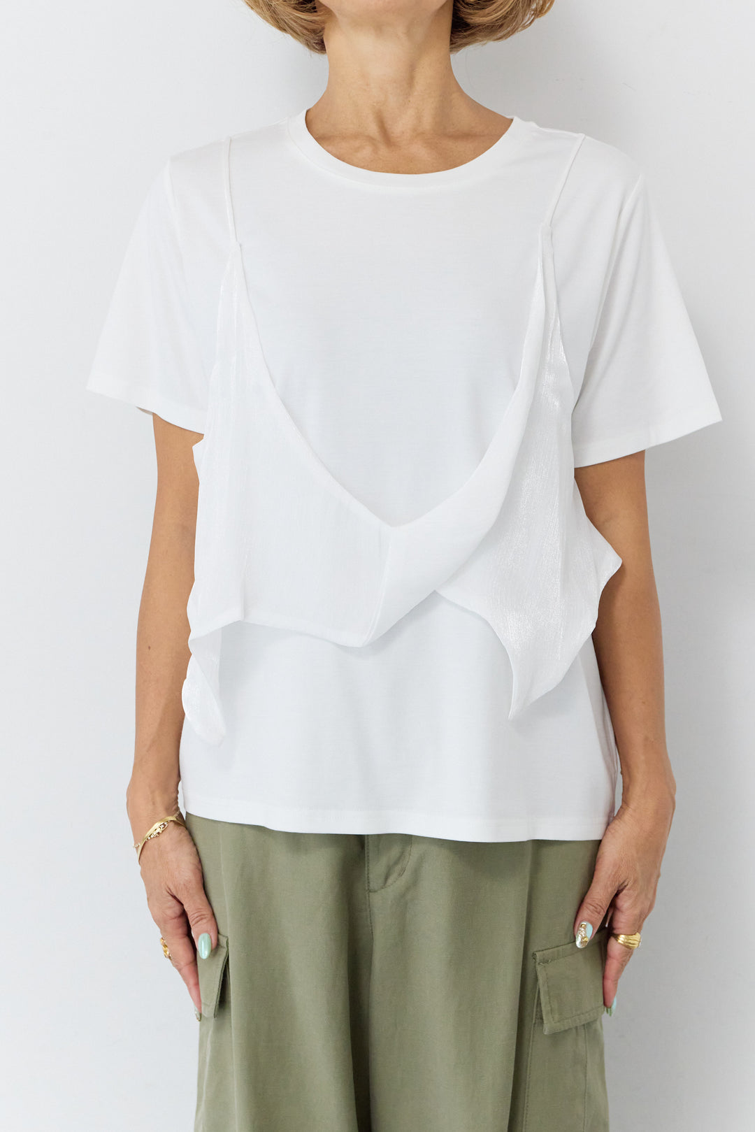 [SET]シアーレイヤードキャミTシャツ+テンセルカーゴパンツ(2set)