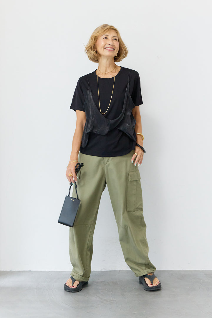 [SET]シアーレイヤードキャミTシャツ+テンセルカーゴパンツ(2set)
