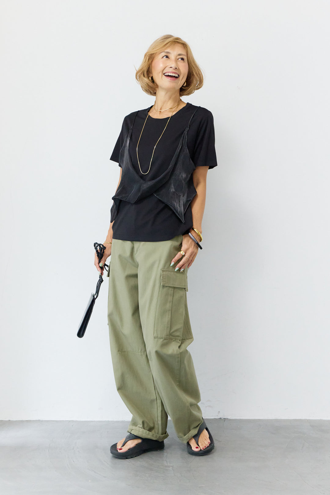 [SET]シアーレイヤードキャミTシャツ+テンセルカーゴパンツ(2set)
