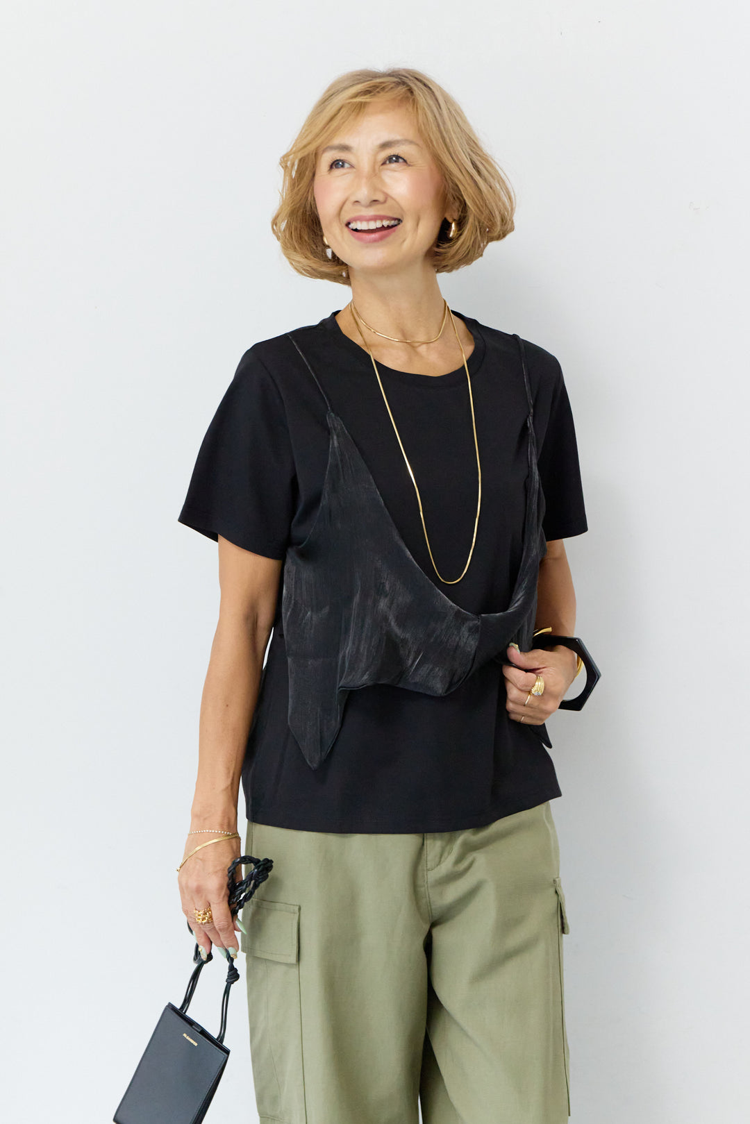 [SET]シアーレイヤードキャミTシャツ+テンセルカーゴパンツ(2set)