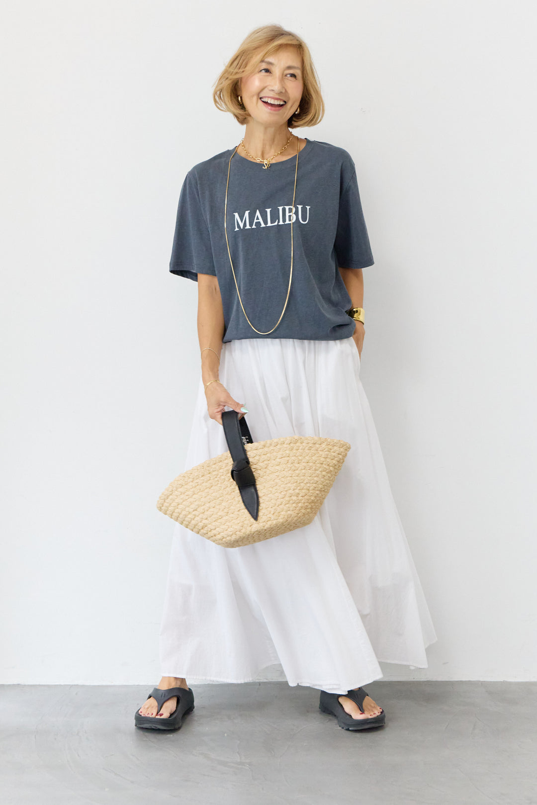 [SET]MALIBUヴィンテージTシャツ+コットンボイルフレアロングスカート(2set)
