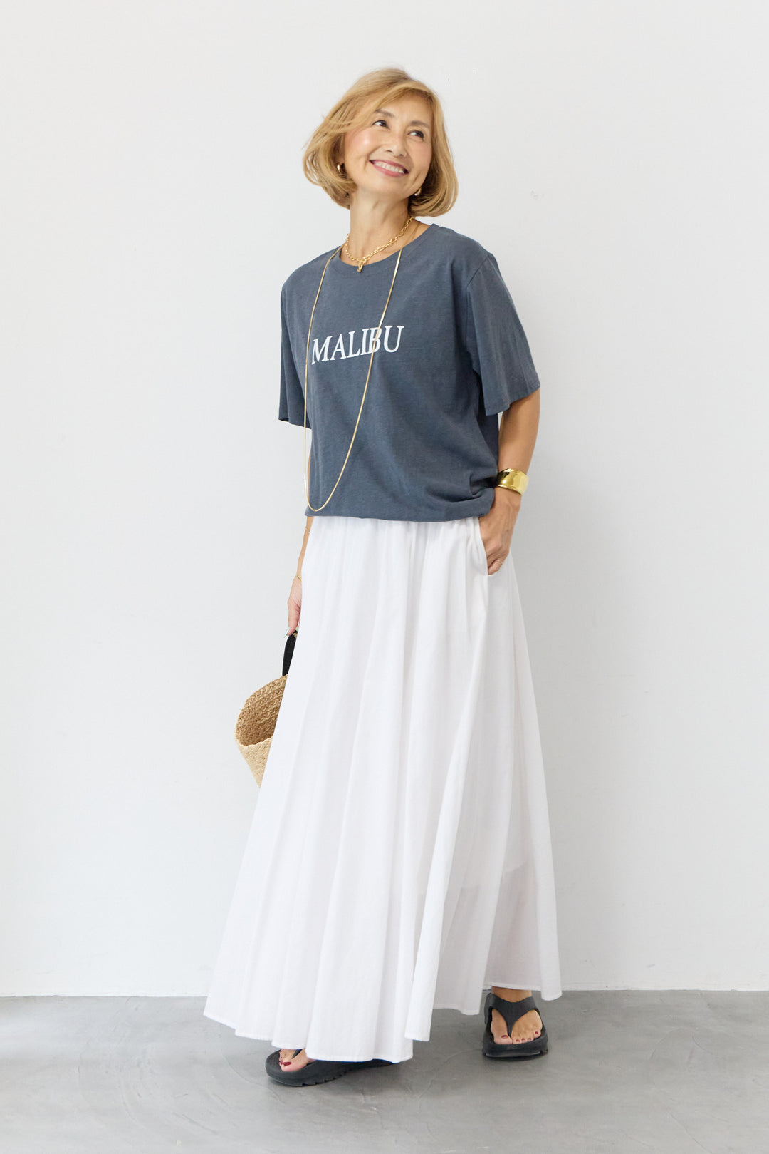 [SET]MALIBUヴィンテージTシャツ+コットンボイルフレアロングスカート(2set)
