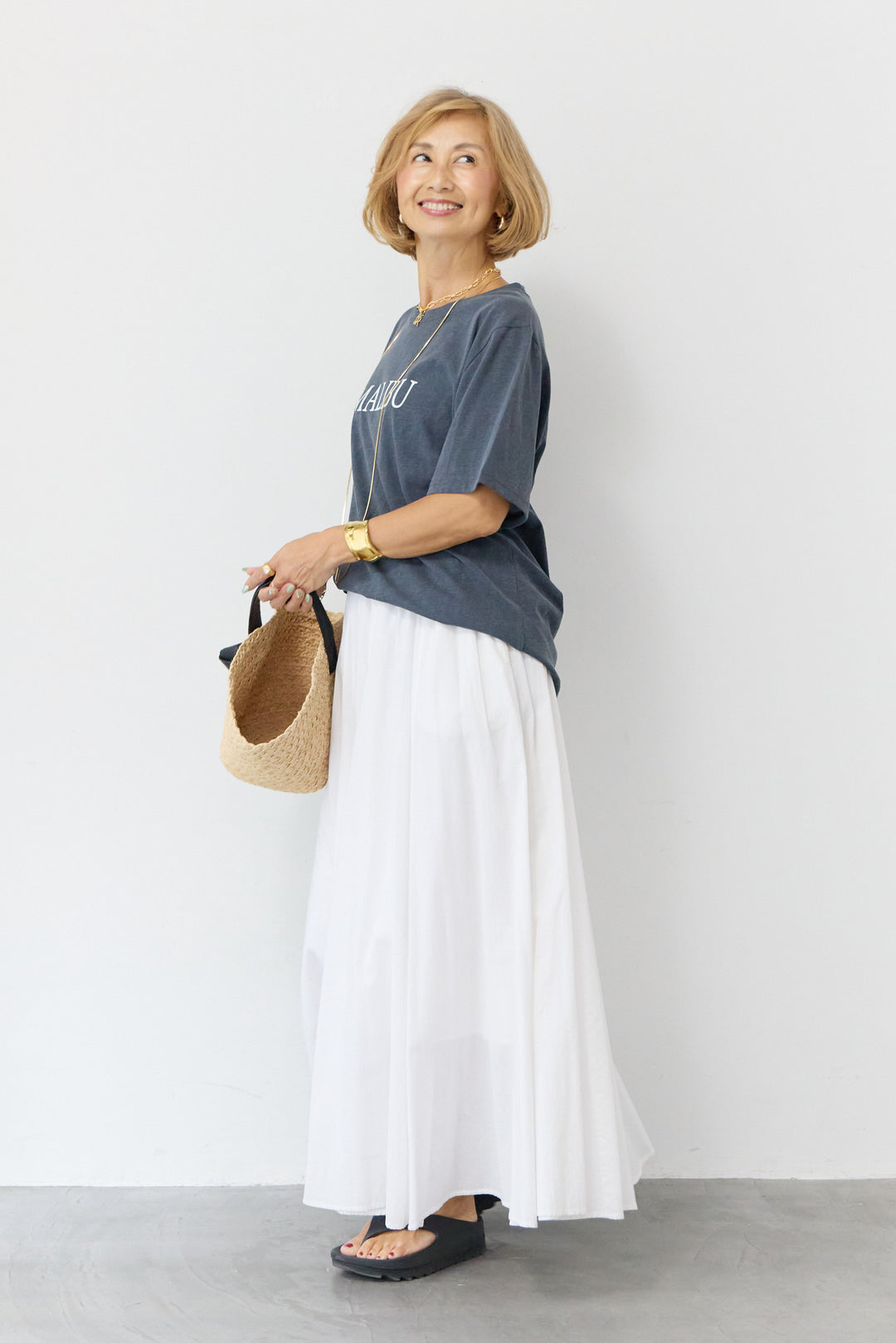 [SET]MALIBUヴィンテージTシャツ+コットンボイルフレアロングスカート(2set)