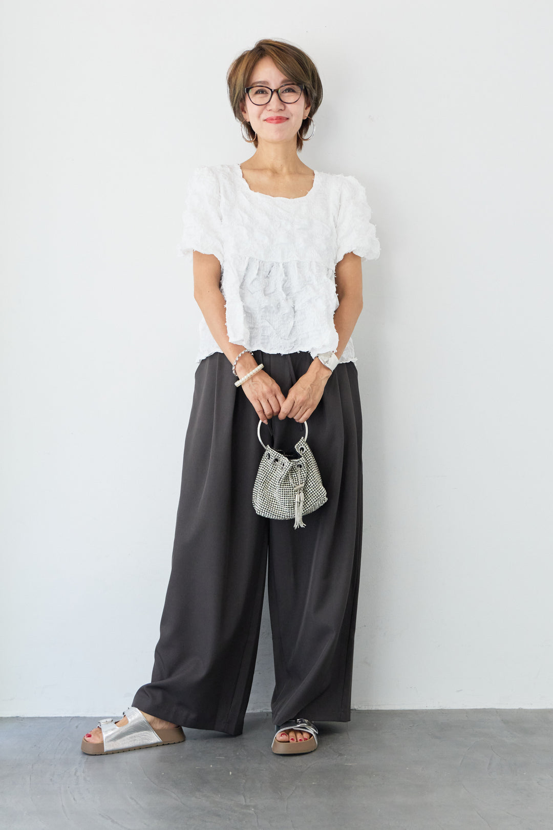 ウエストリボンタックワイドパンツ