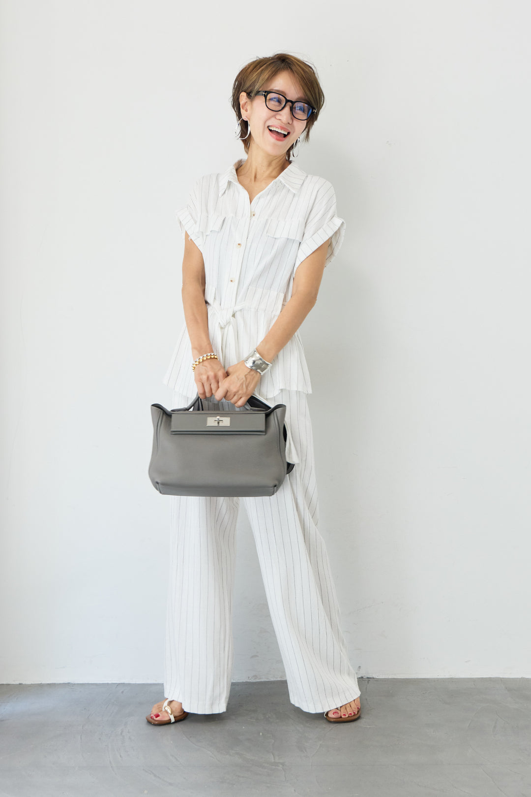 (2SET)ピンストライプシャツセットアップ