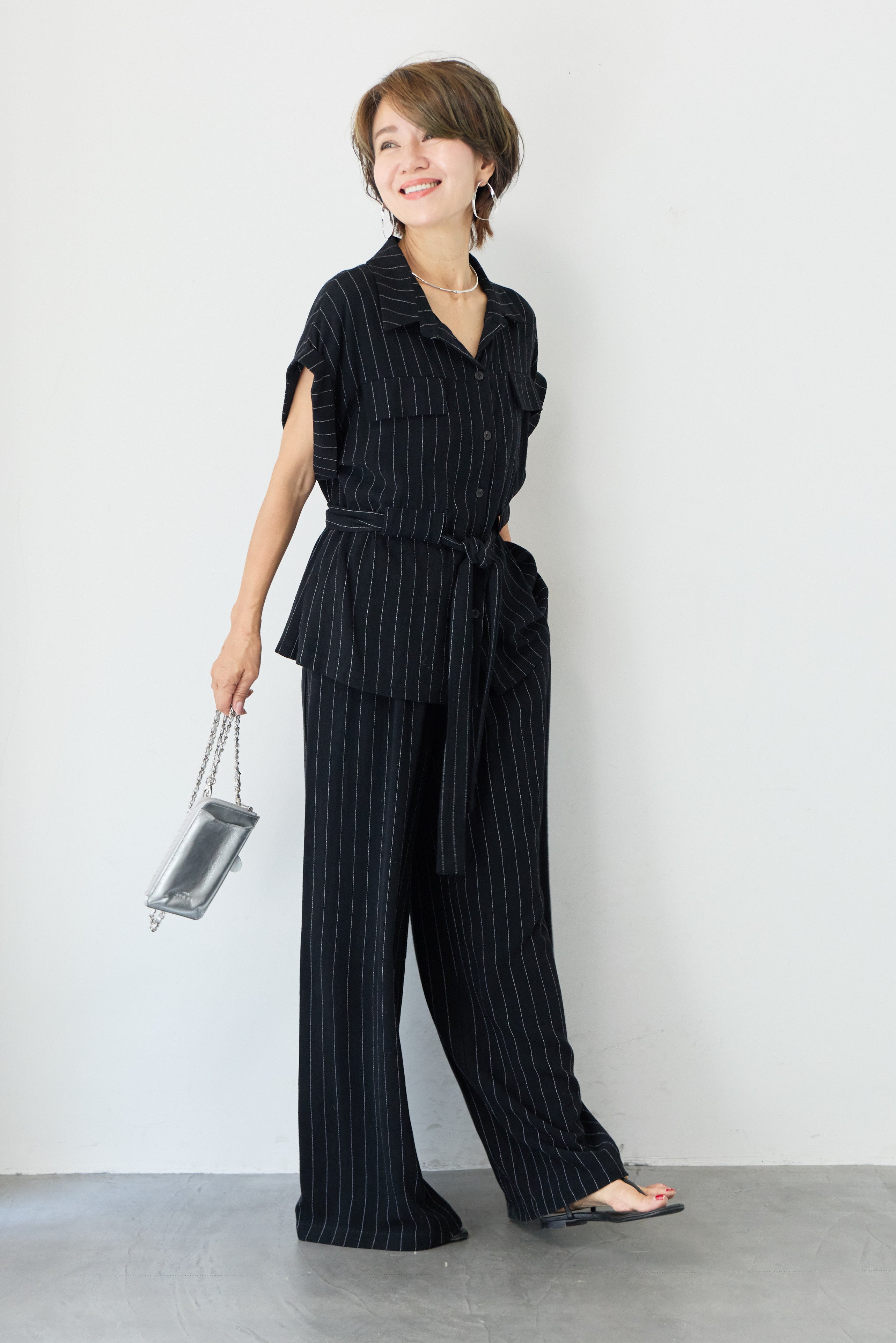 90s 黒×緑色セットアップ シャツネクタイ付属 ワイドスラックス ピンズ 2SET)ピンストライプシャツセットアップ – plusotoha
