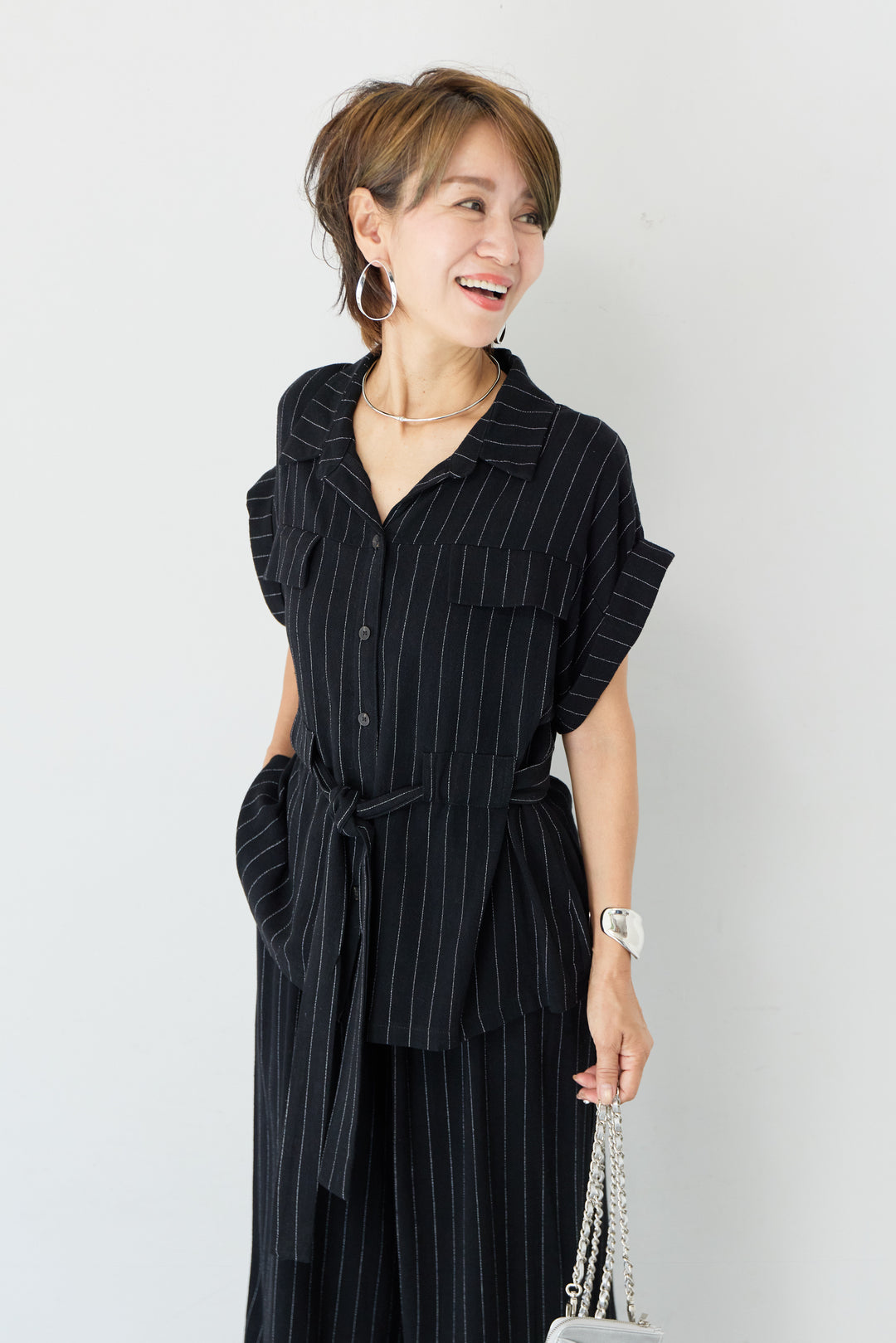 (2SET)ピンストライプシャツセットアップ