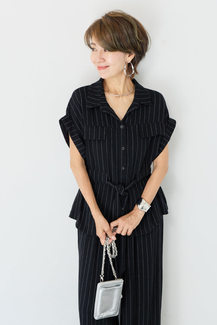 (2SET)ピンストライプシャツセットアップ
