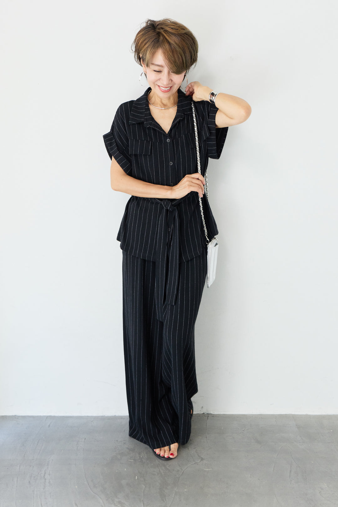 (2SET)ピンストライプシャツセットアップ