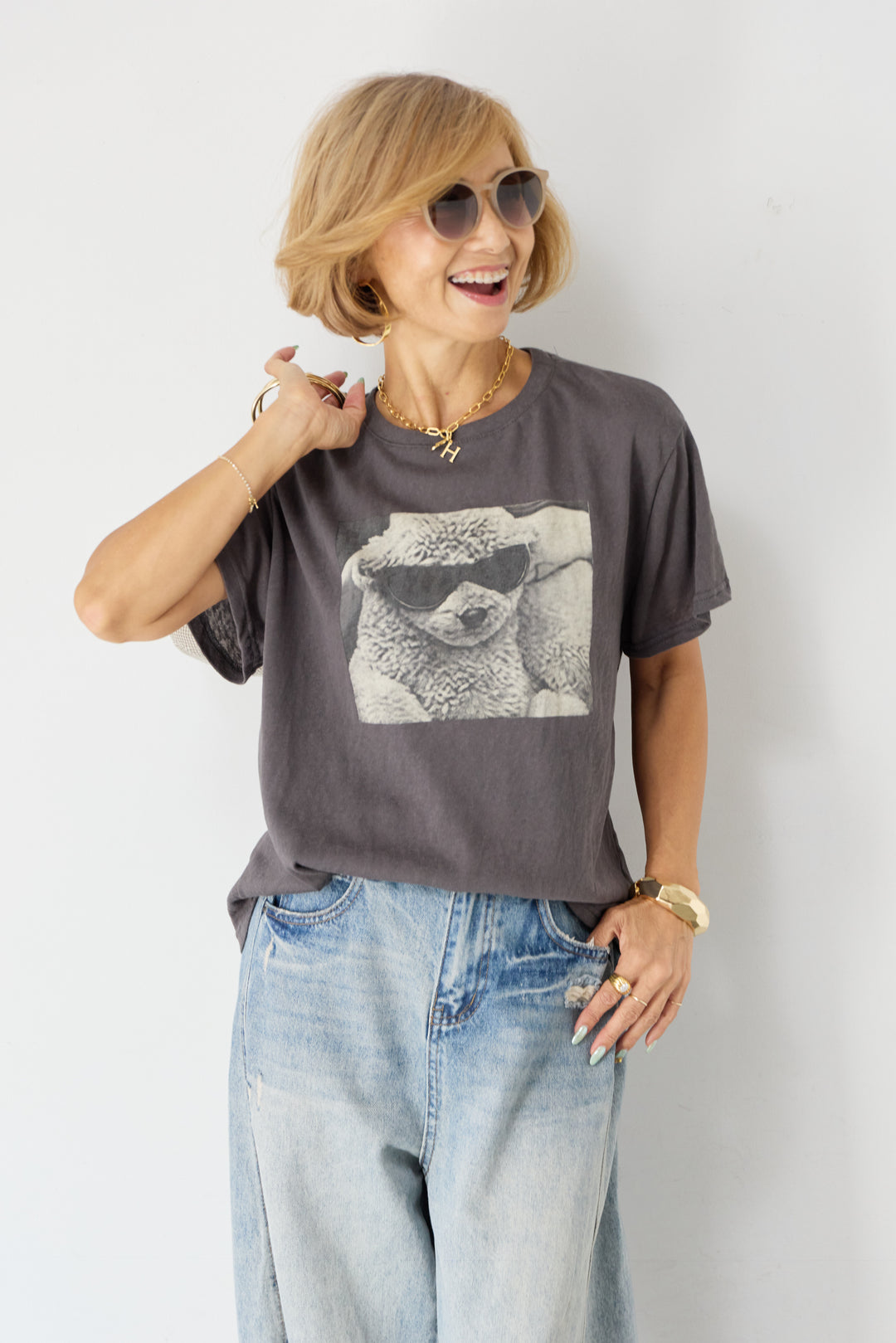 DOGプリント ヴィンテージライク Tシャツ