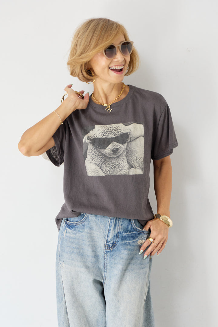 [SET]DOGプリント ヴィンテージライク Tシャツ+ダメージコクーンパンツ(2set)