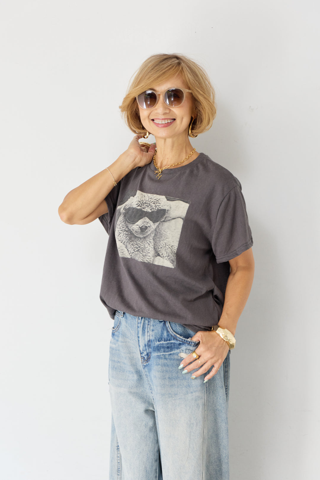 DOGプリント ヴィンテージライク Tシャツ