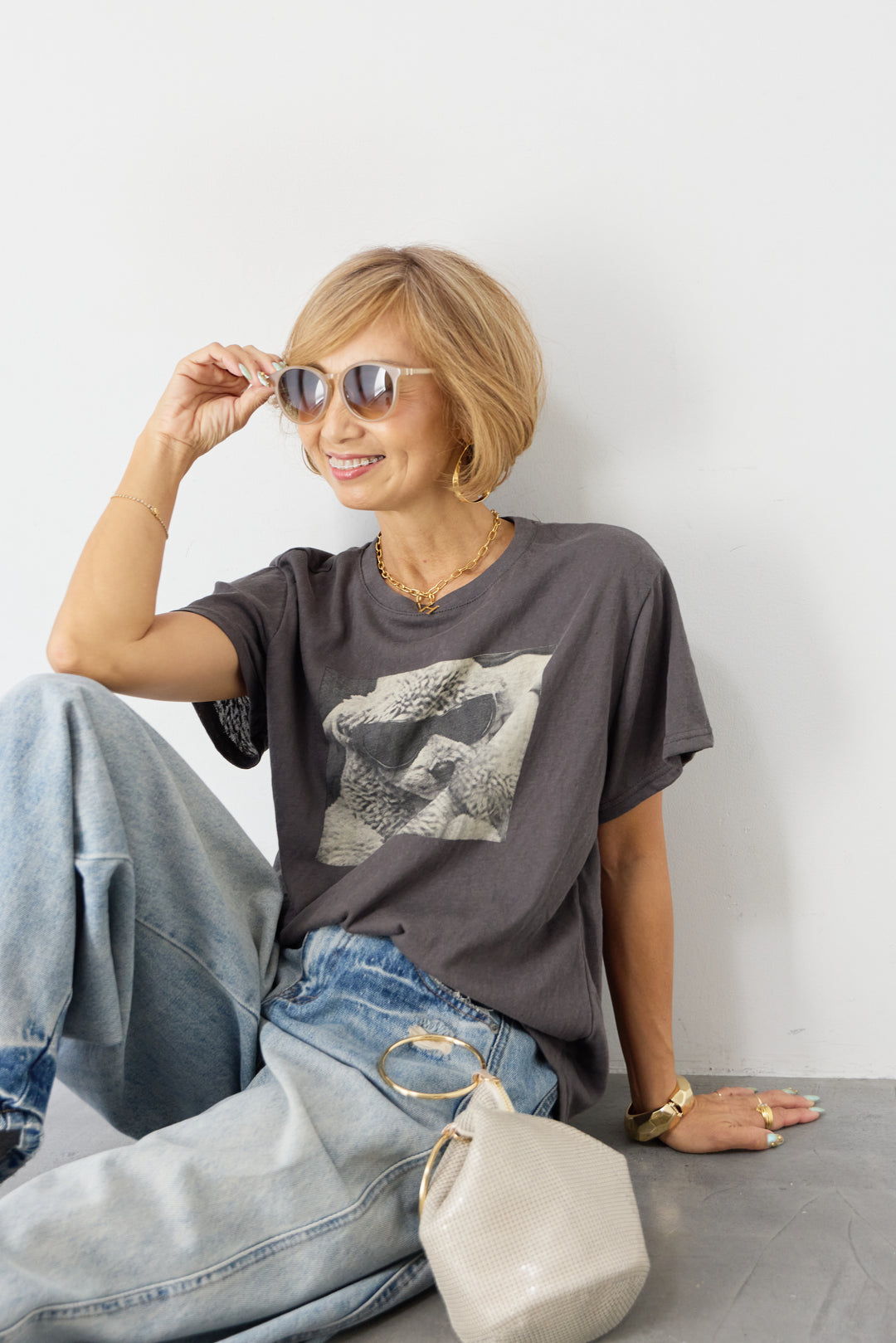 DOGプリント ヴィンテージライク Tシャツ