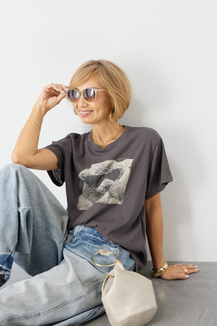DOGプリント ヴィンテージライク Tシャツ