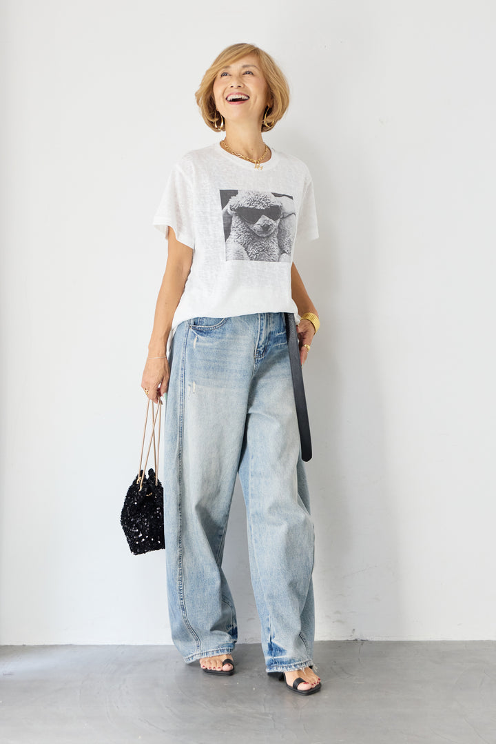 [SET]DOGプリント ヴィンテージライク Tシャツ+ダメージコクーンパンツ(2set)