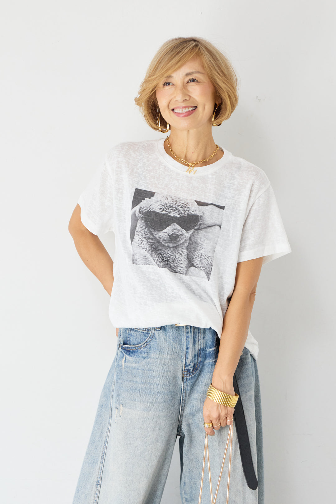 [SET]DOGプリント ヴィンテージライク Tシャツ+ダメージコクーンパンツ(2set)