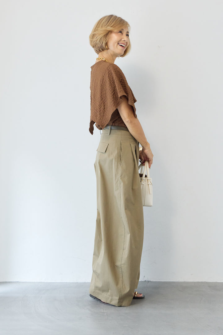 【ベルト付】フロントタックワイドパンツ