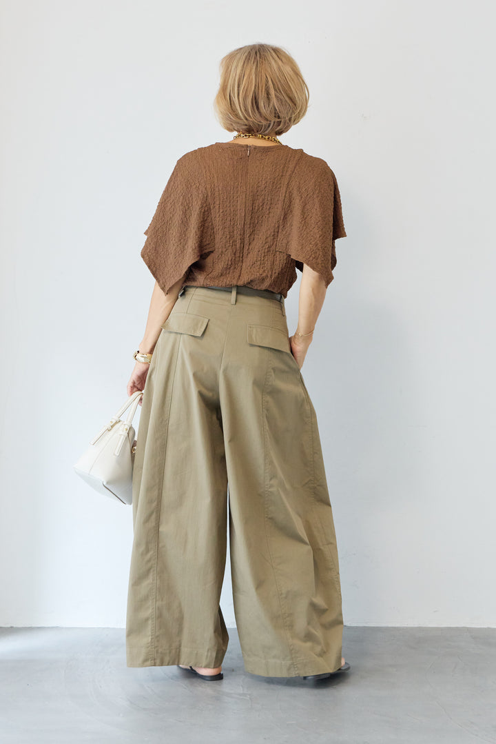 【ベルト付】フロントタックワイドパンツ