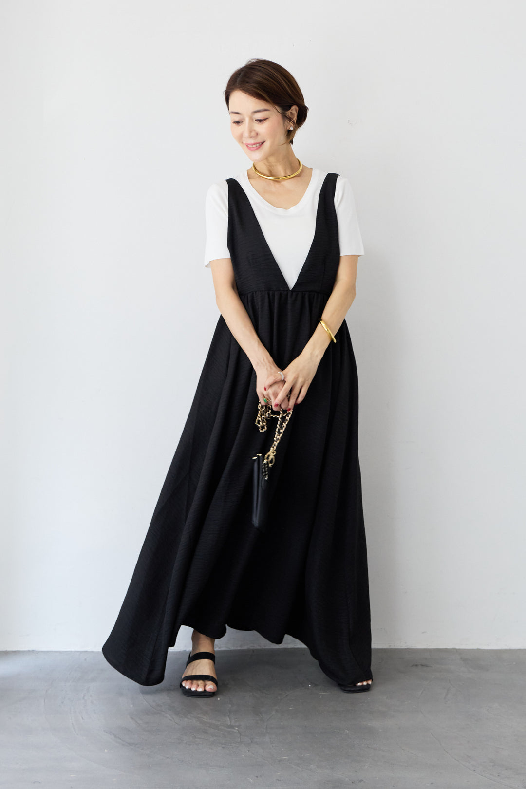 【UVカット・接触冷感】Vネックフレアロングワンピース