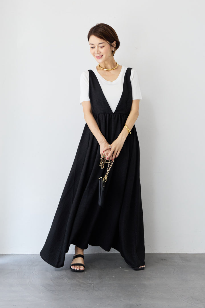 【UVカット・接触冷感】Vネックフレアロングワンピース