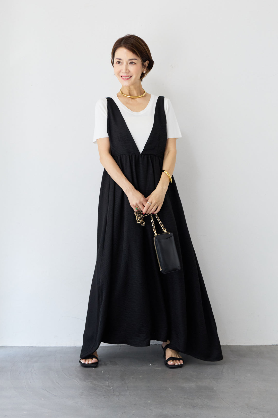 【UVカット・接触冷感】Vネックフレアロングワンピース