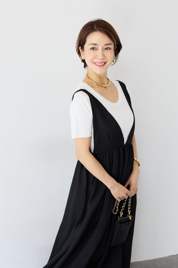 【UVカット・接触冷感】Vネックフレアロングワンピース