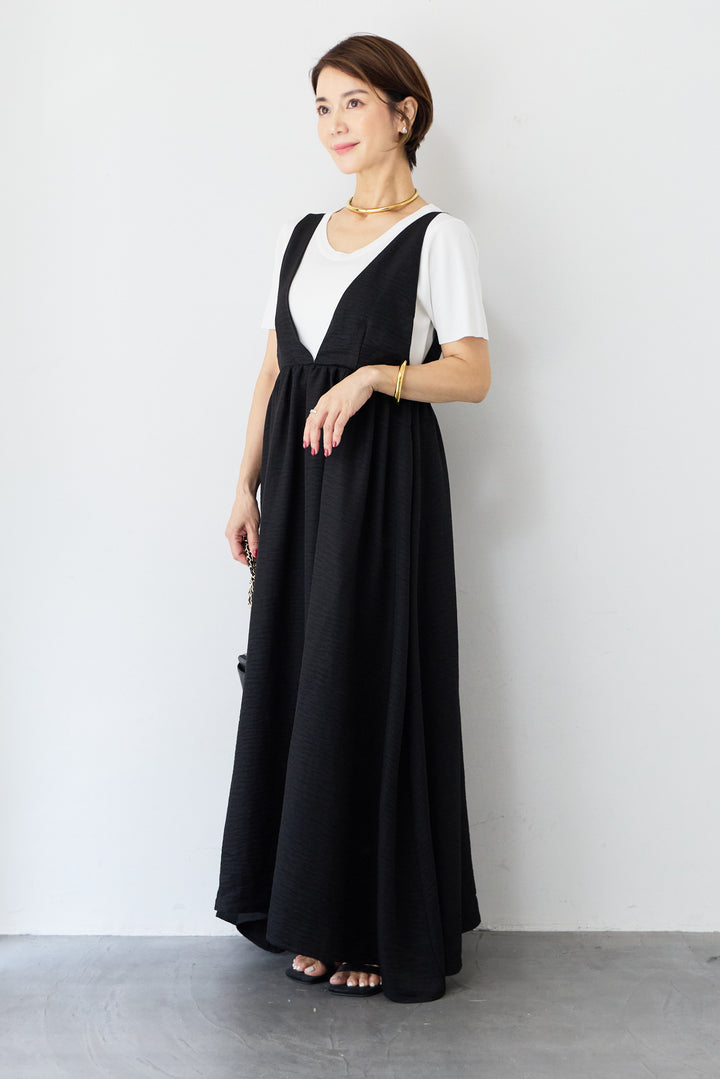 【UVカット・接触冷感】Vネックフレアロングワンピース