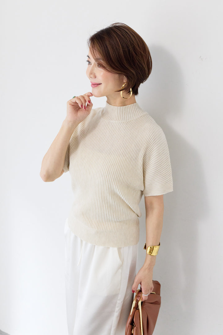 [SET]バックリボンリブニットプルオーバー+サテンワッシャー リラクシー ワイドパンツ(2set)