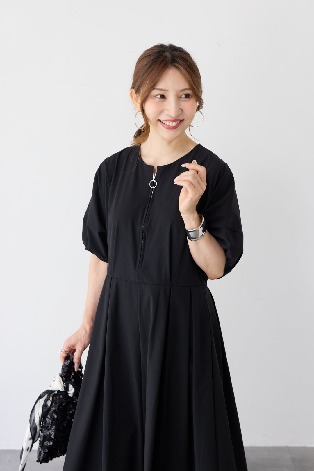フロントジップ  ロングワンピース