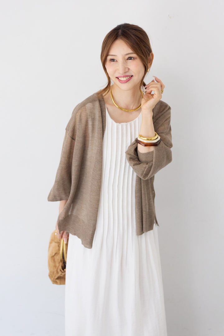 [SET]ピンタックナチュラルワンピース+強撚ミックスラメスリットトッパー(2set)