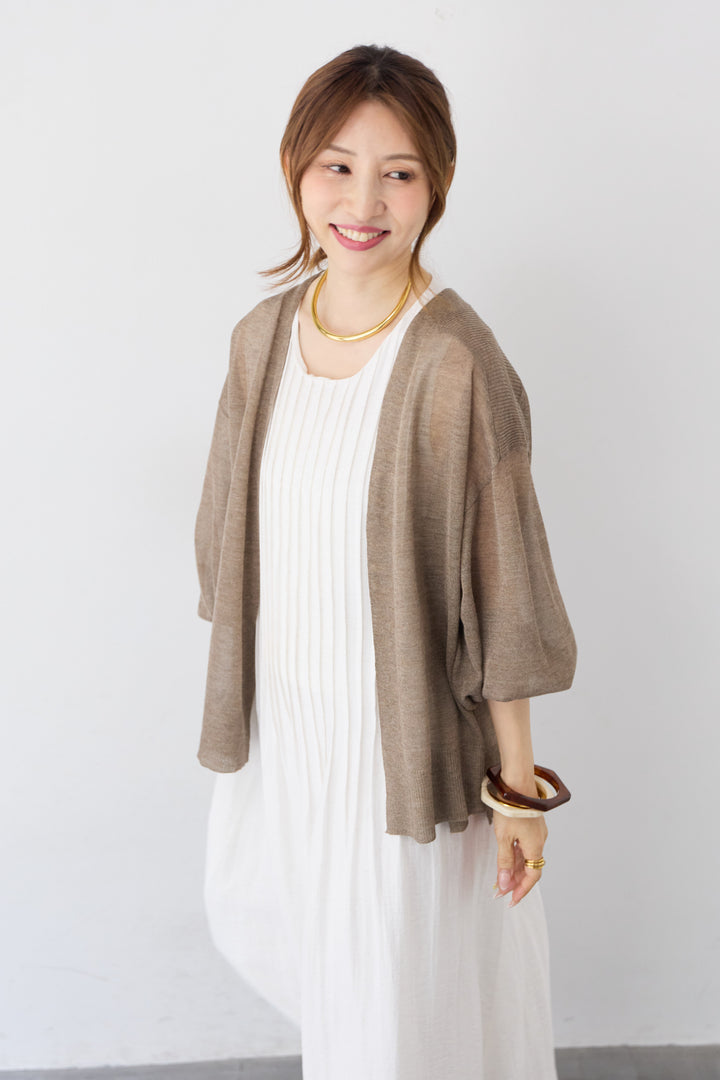 [SET]ピンタックナチュラルワンピース+強撚ミックスラメスリットトッパー(2set)