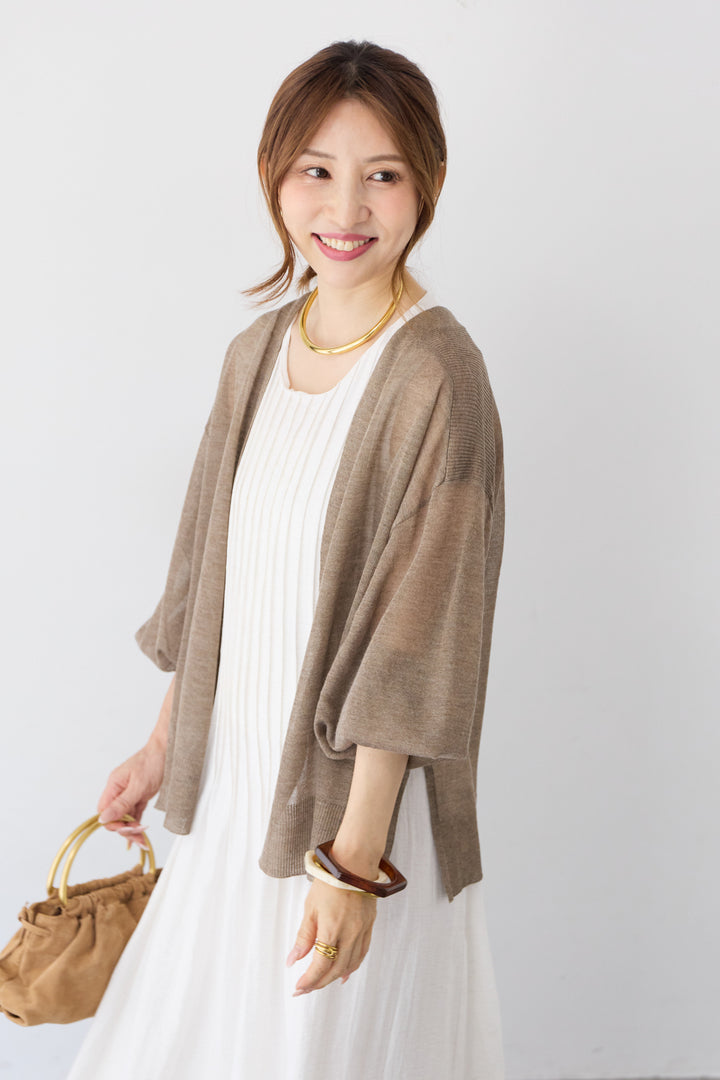 [SET]ピンタックナチュラルワンピース+強撚ミックスラメスリットトッパー(2set)
