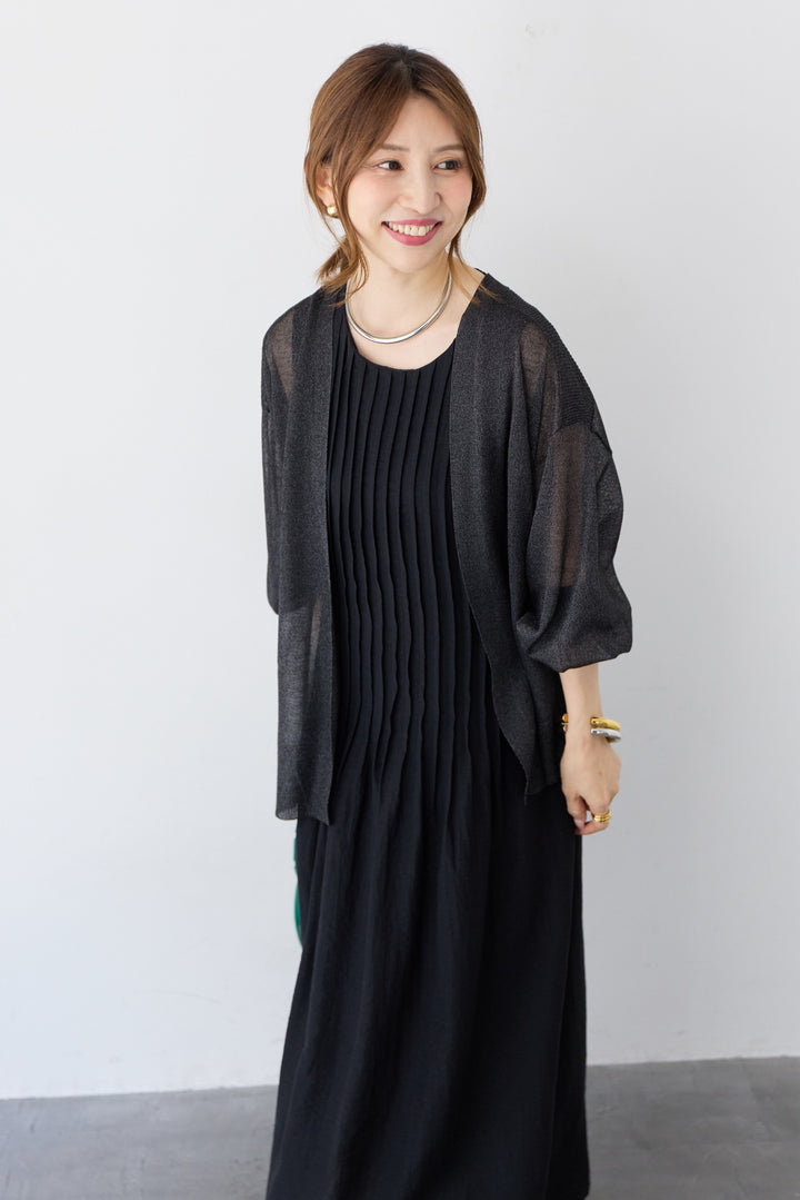 [SET]ピンタックナチュラルワンピース+強撚ミックスラメスリットトッパー(2set)