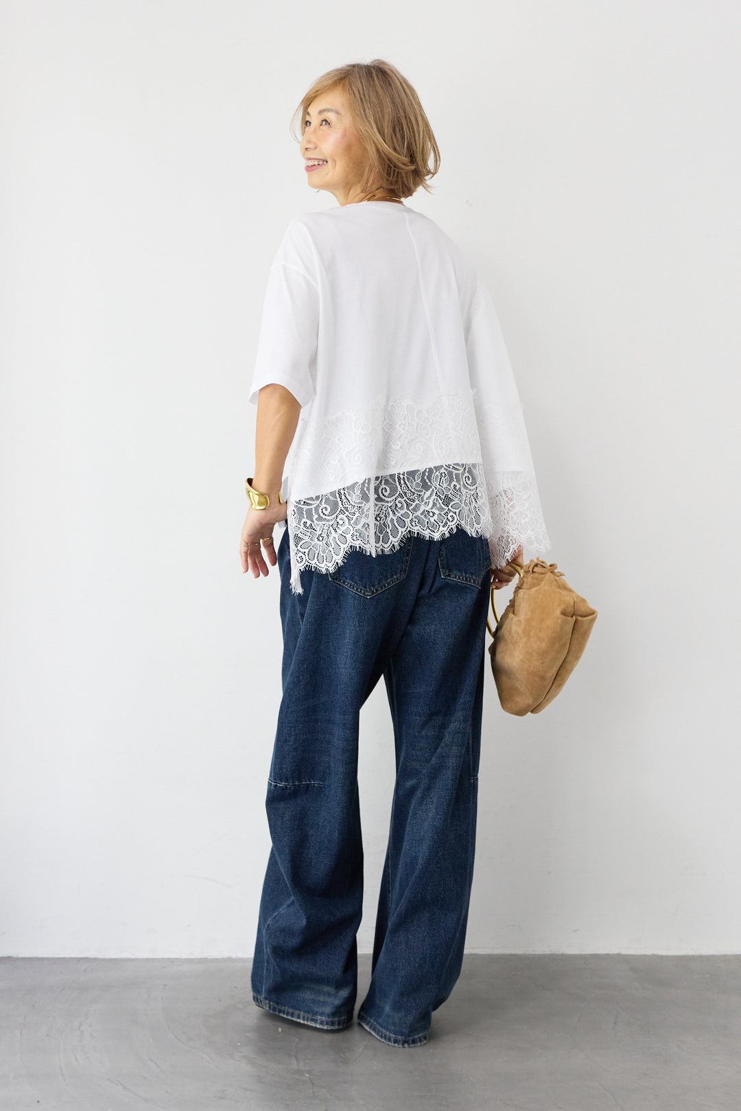 [SET]バック天竺レース プルオーバー+カーブデニムパンツ(2set)