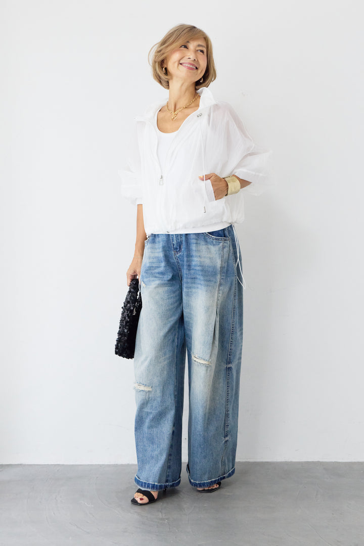 [SET]ドローストリング シアーブルゾン+ヴィンテージライクウォッシュドデニム(2set)