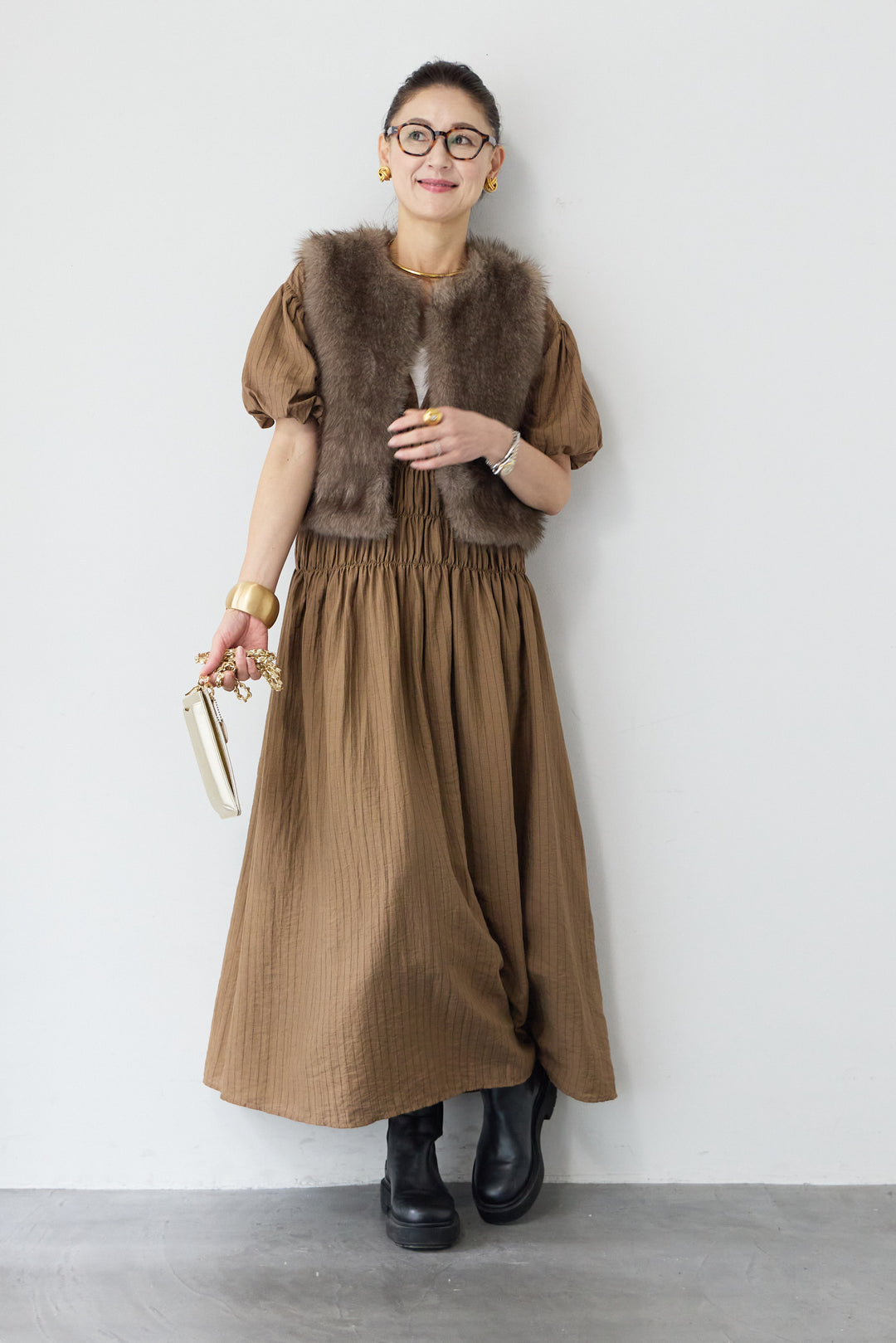 シャーリングストライプワンピース