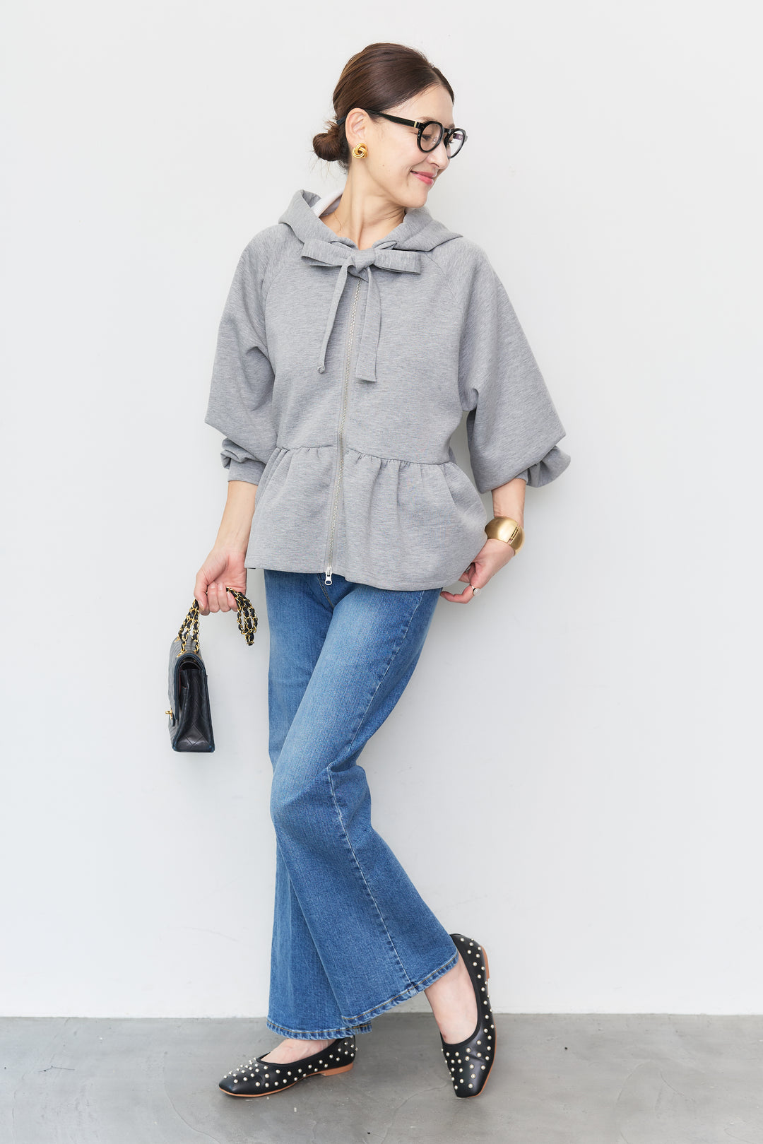 リボン ペプラムジップパーカー
