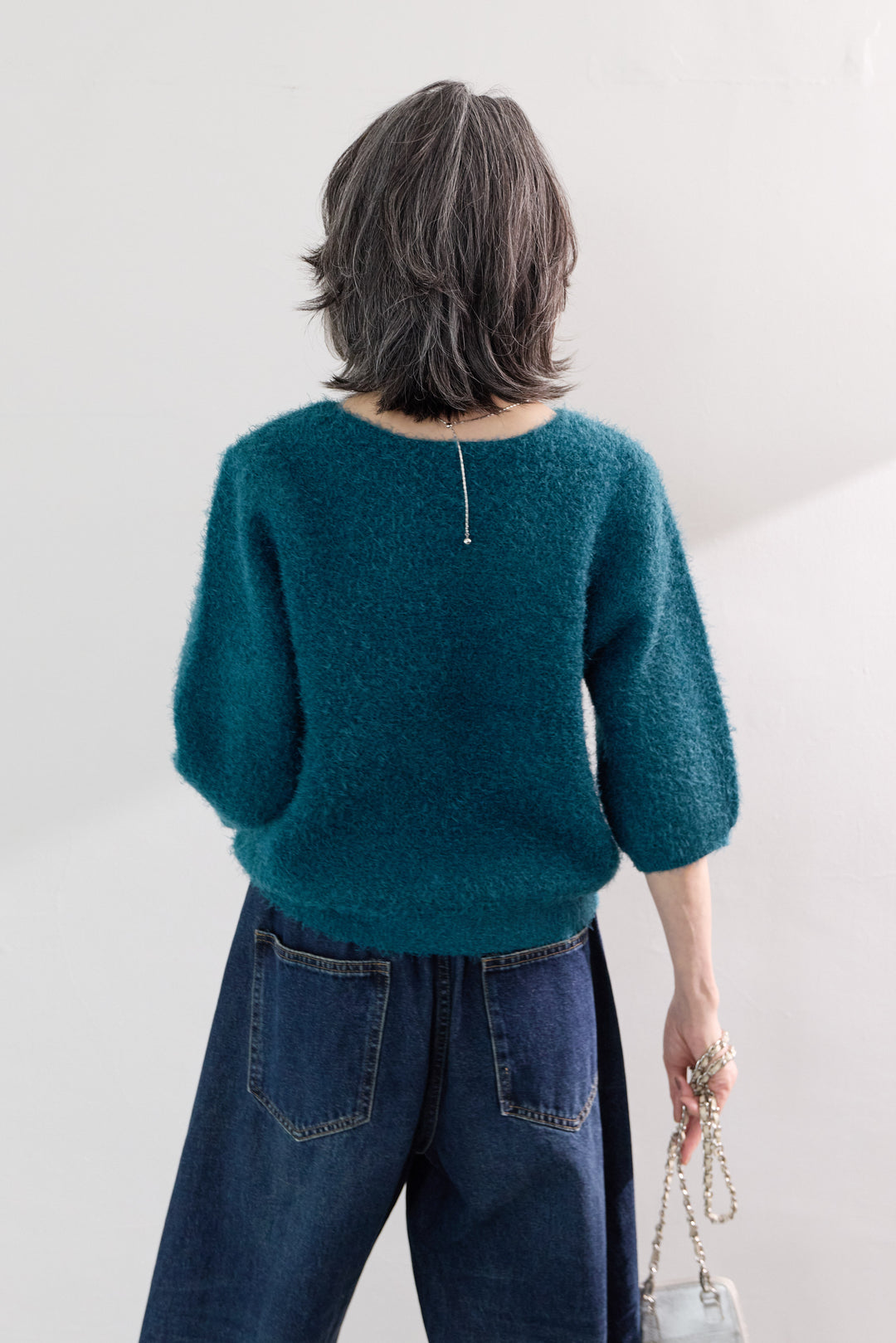 ダブルフェイスシャギーハーフスリーブニット