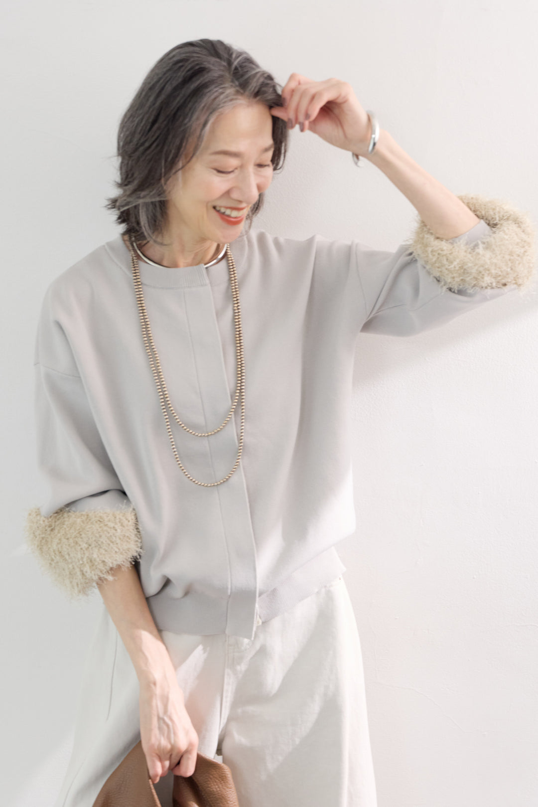 [SET]軽量フェザースリーブカーディガン+ヴィンテージカーブデニムパンツ(2set)