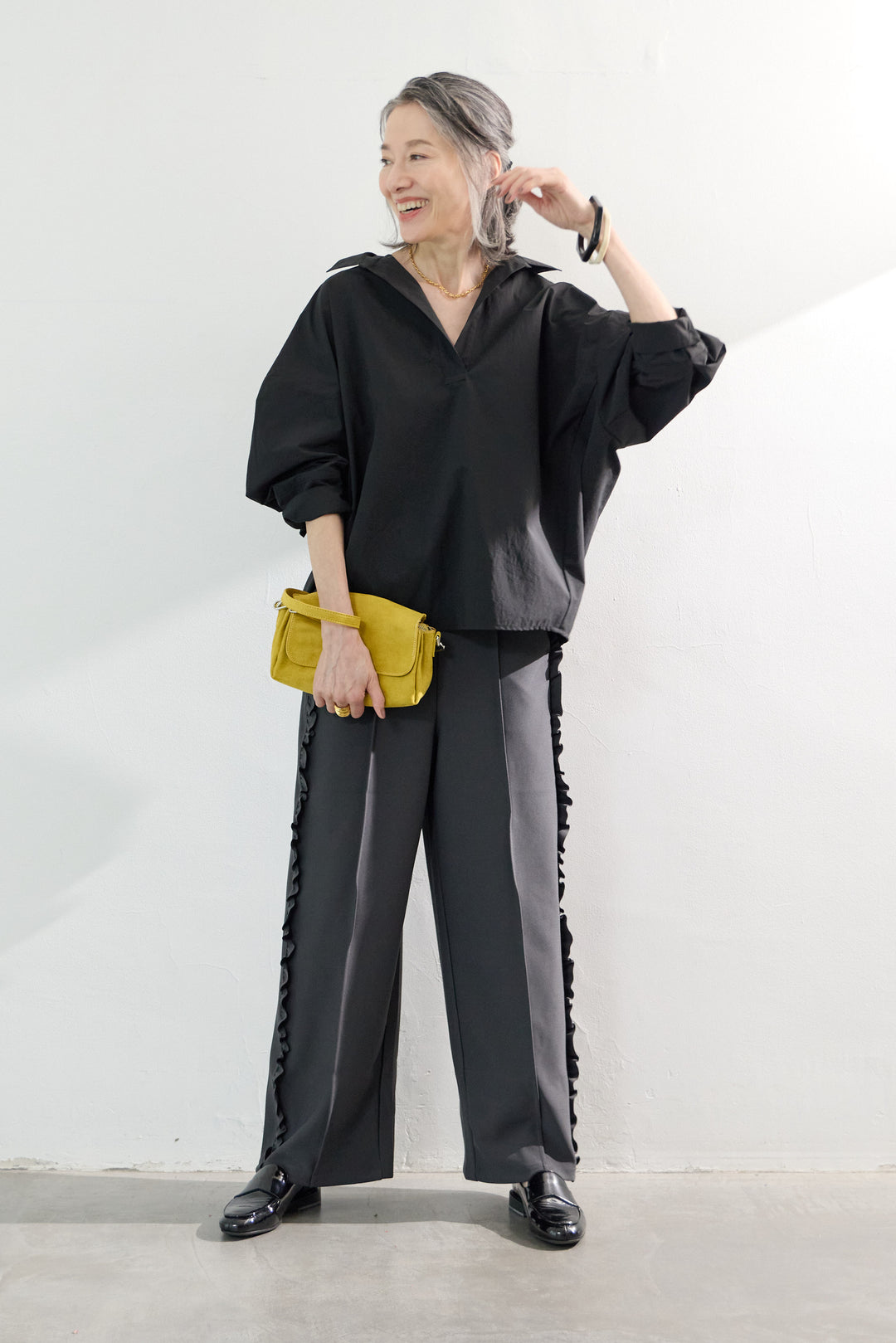 カットジョーゼットサイドフリルパンツ