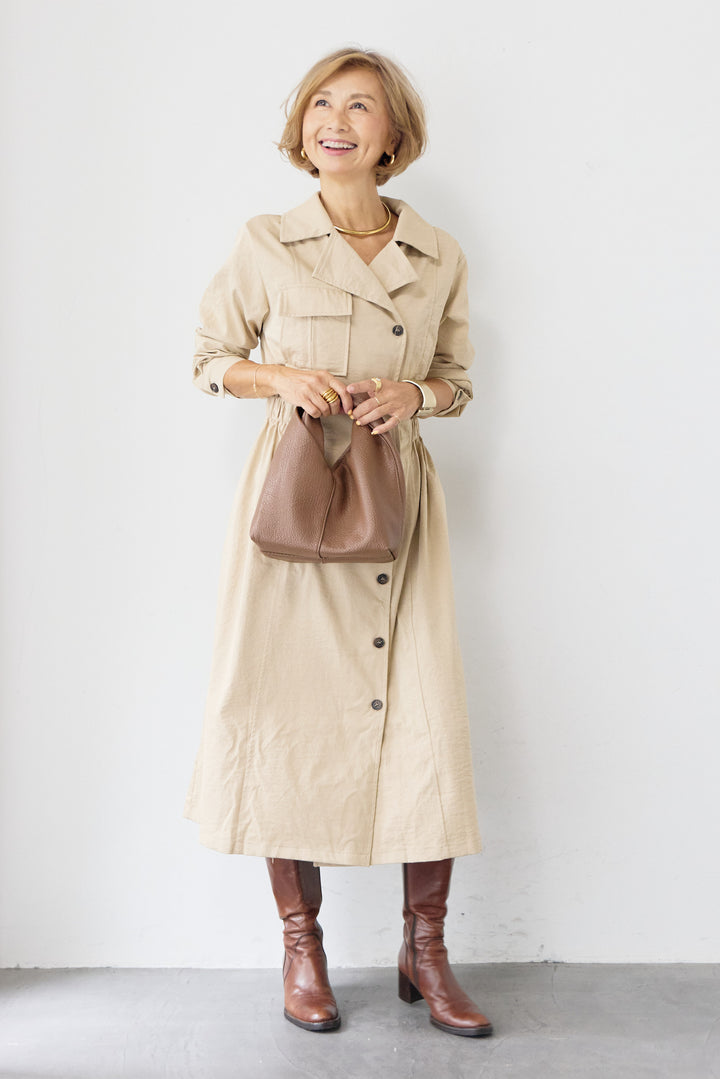 ウエストギャザーシャツワンピース