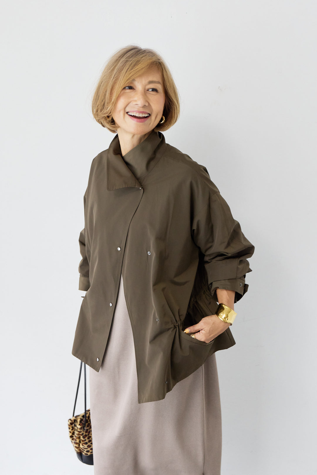 [SET]クルーネックロングニットワンピース+スタンドカラードロストブルゾン(2set)