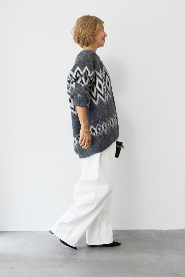 ノルディック柄シャギーカーディガン