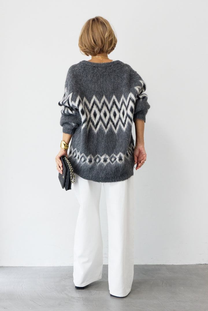 ノルディック柄シャギーカーディガン
