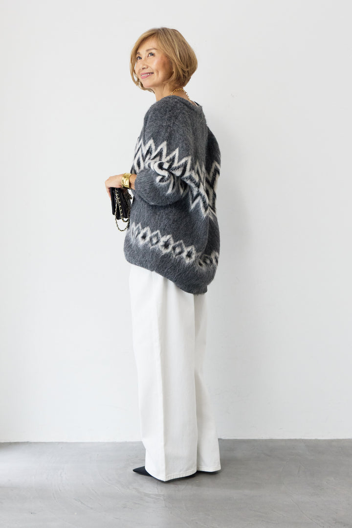 ノルディック柄シャギーカーディガン
