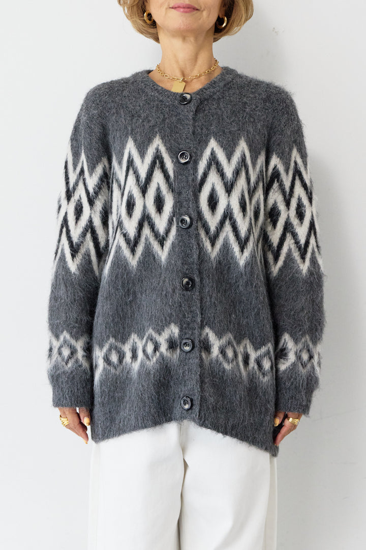 ノルディック柄シャギーカーディガン