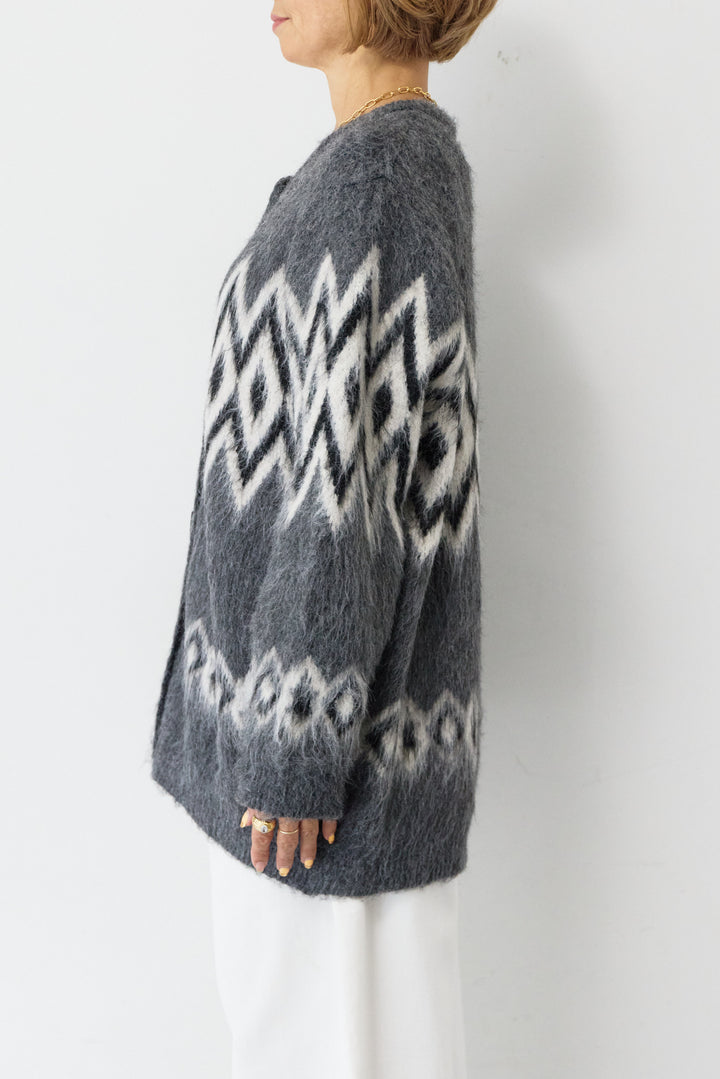 ノルディック柄シャギーカーディガン